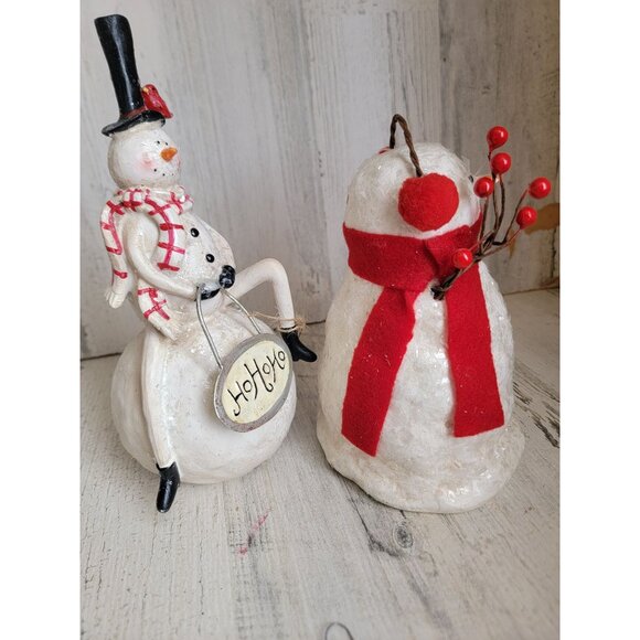 Vintage glitter Snowman snow pile set home decor top hat bird unique - Picture 6 of 6